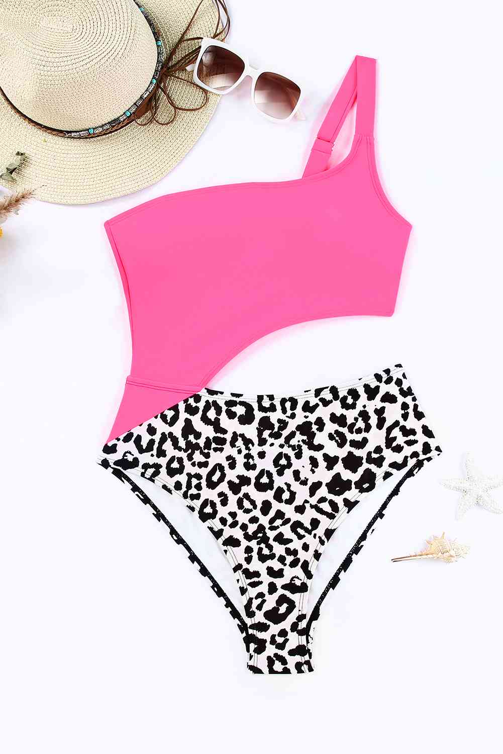 Leopard Cutout One-Shoulder One-Piece Swimsuit for a perfect OOTD – dress to impress outfits from Amexza