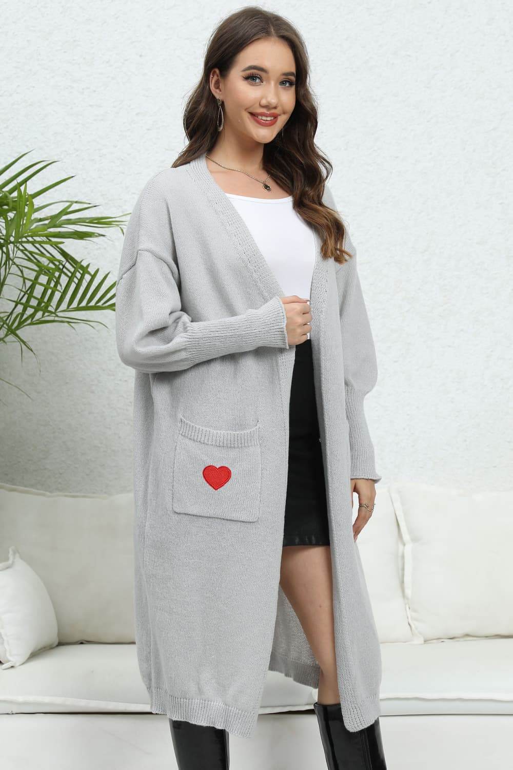 Lantern Sleeve Open Front Pocketed Cardigan for a perfect OOTD – dress to impress outfits from Amexza