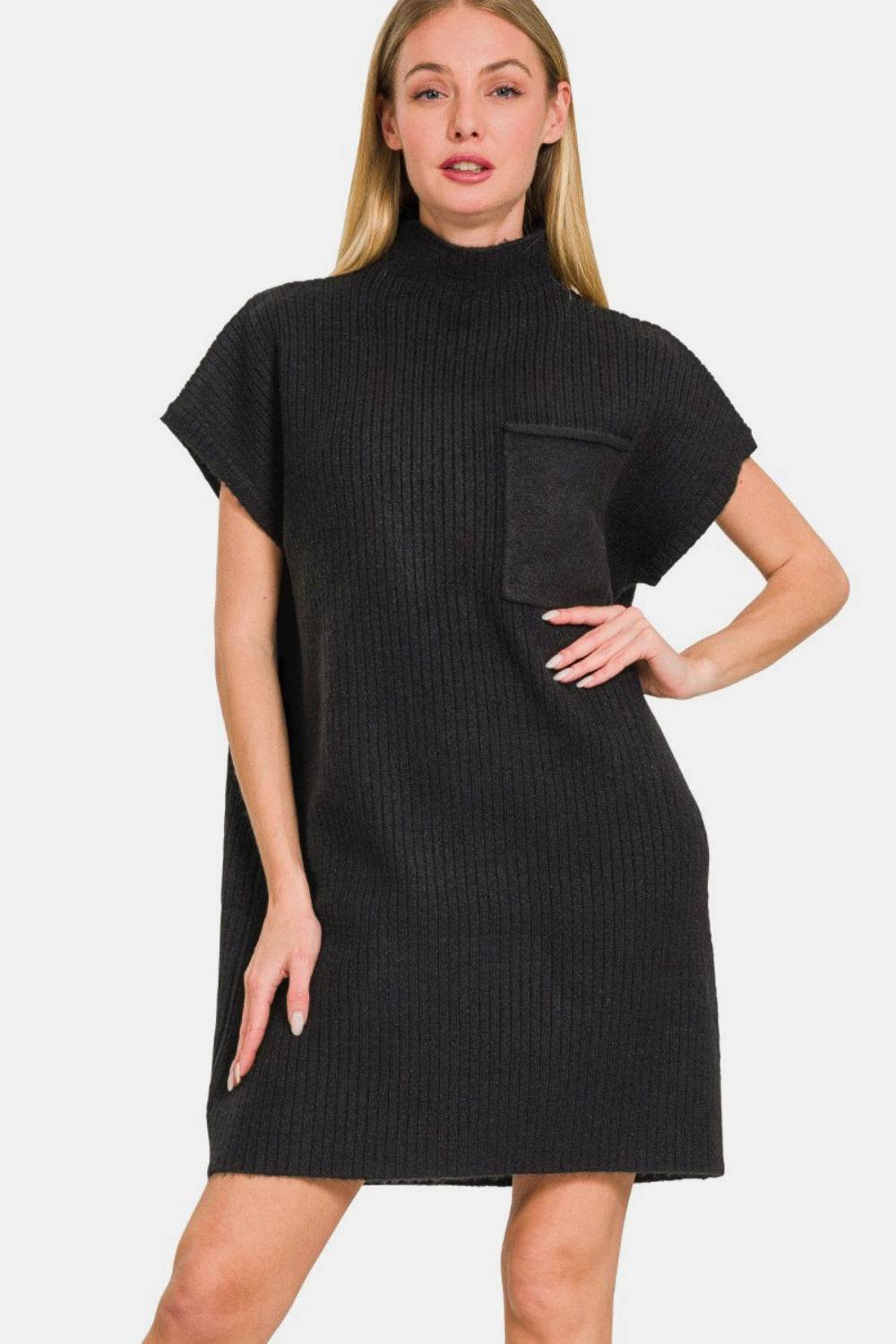 Zenana Short Sleeve Sweater Mini Dress Black for a perfect OOTD – dress to impress outfits from Amexza