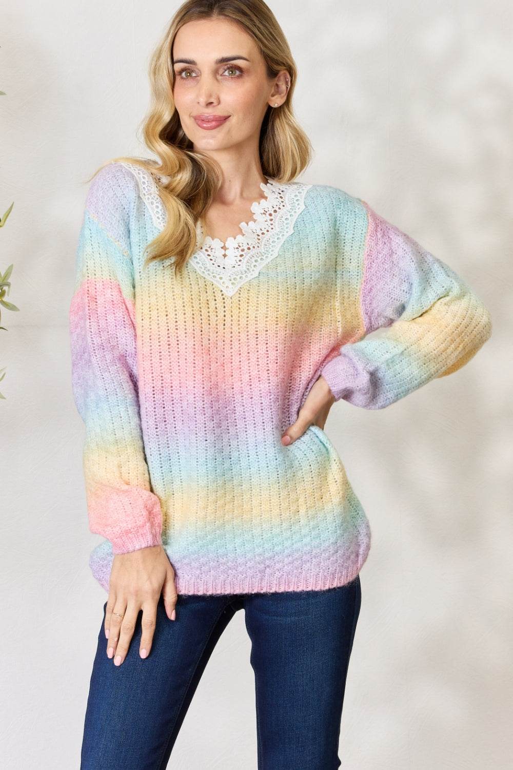 BiBi Rainbow Gradient Crochet Deetail Sweater Pink Multi for a perfect OOTD – dress to impress outfits from Amexza