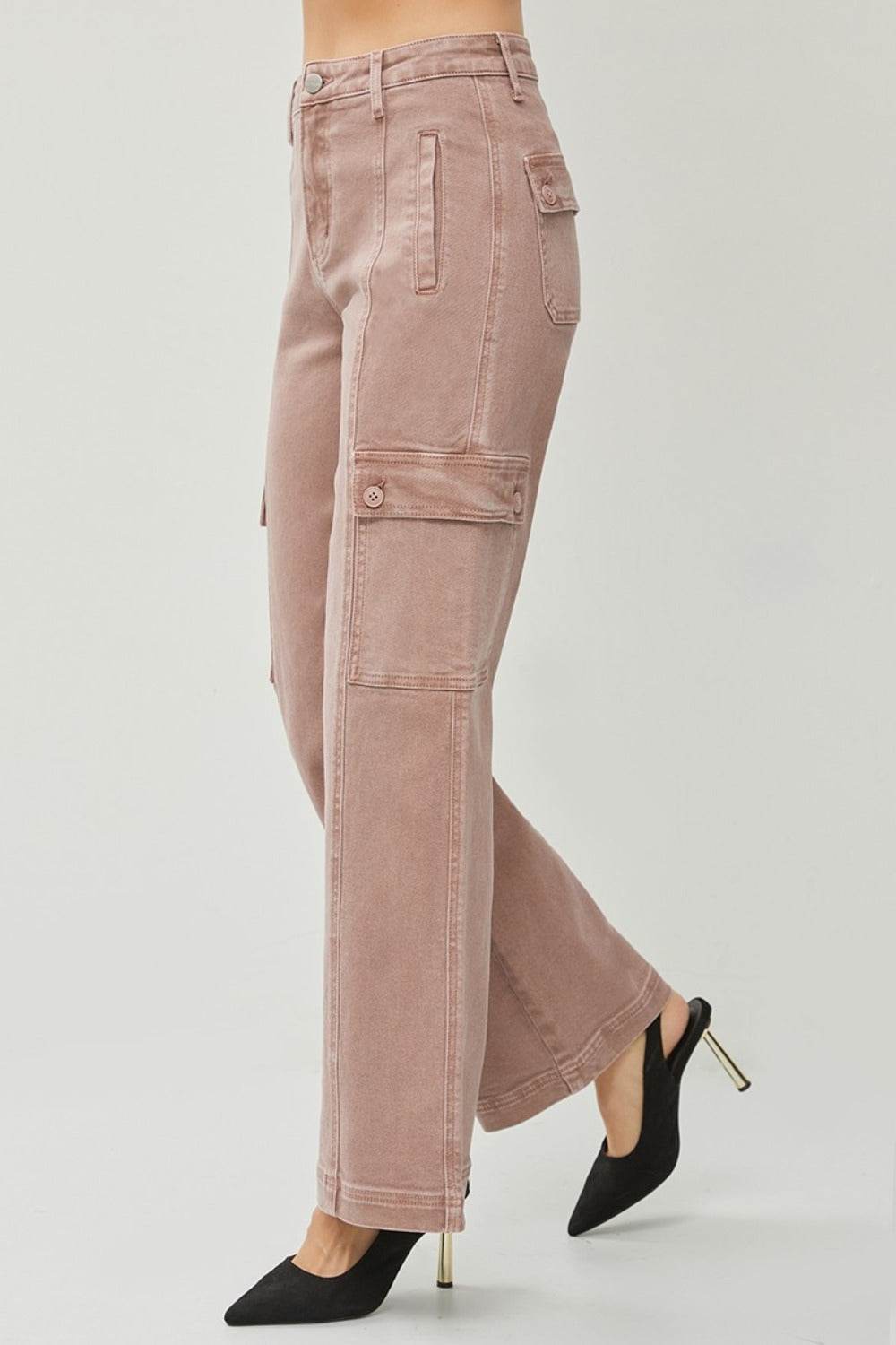RISEN Full Size High Rise Wide Leg Cargo Jeans - Amexza