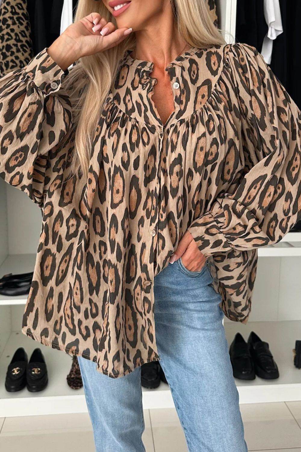 Leopard Print Button Down Long Sleeve Shirt Caramel for a perfect OOTD – dress to impress outfits from Amexza