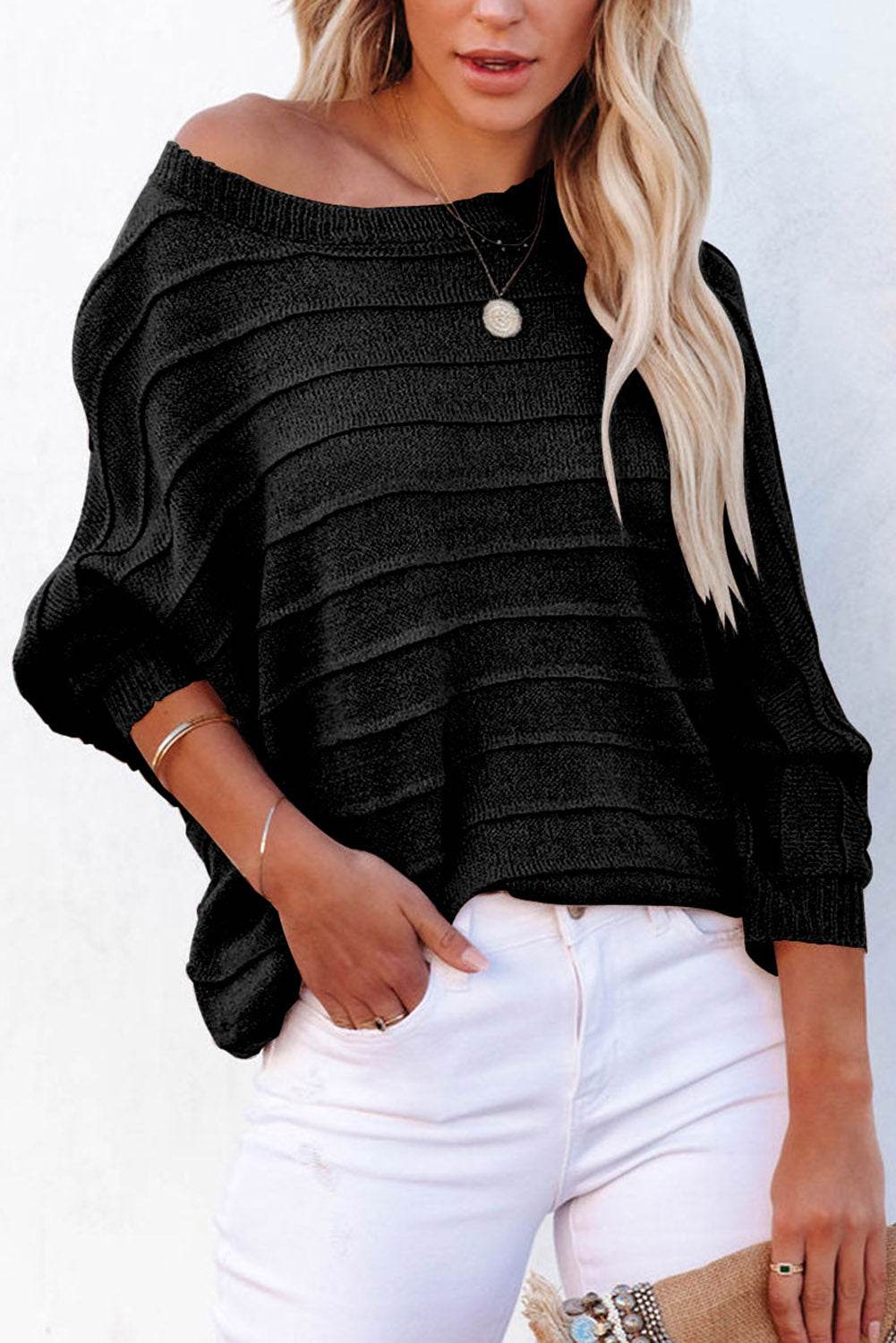 Round Neck Long Sleeve Knit Top - Amexza