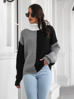 Contrast Turtleneck Long Sleeve Sweater for a perfect OOTD – dress to impress outfits from Amexza