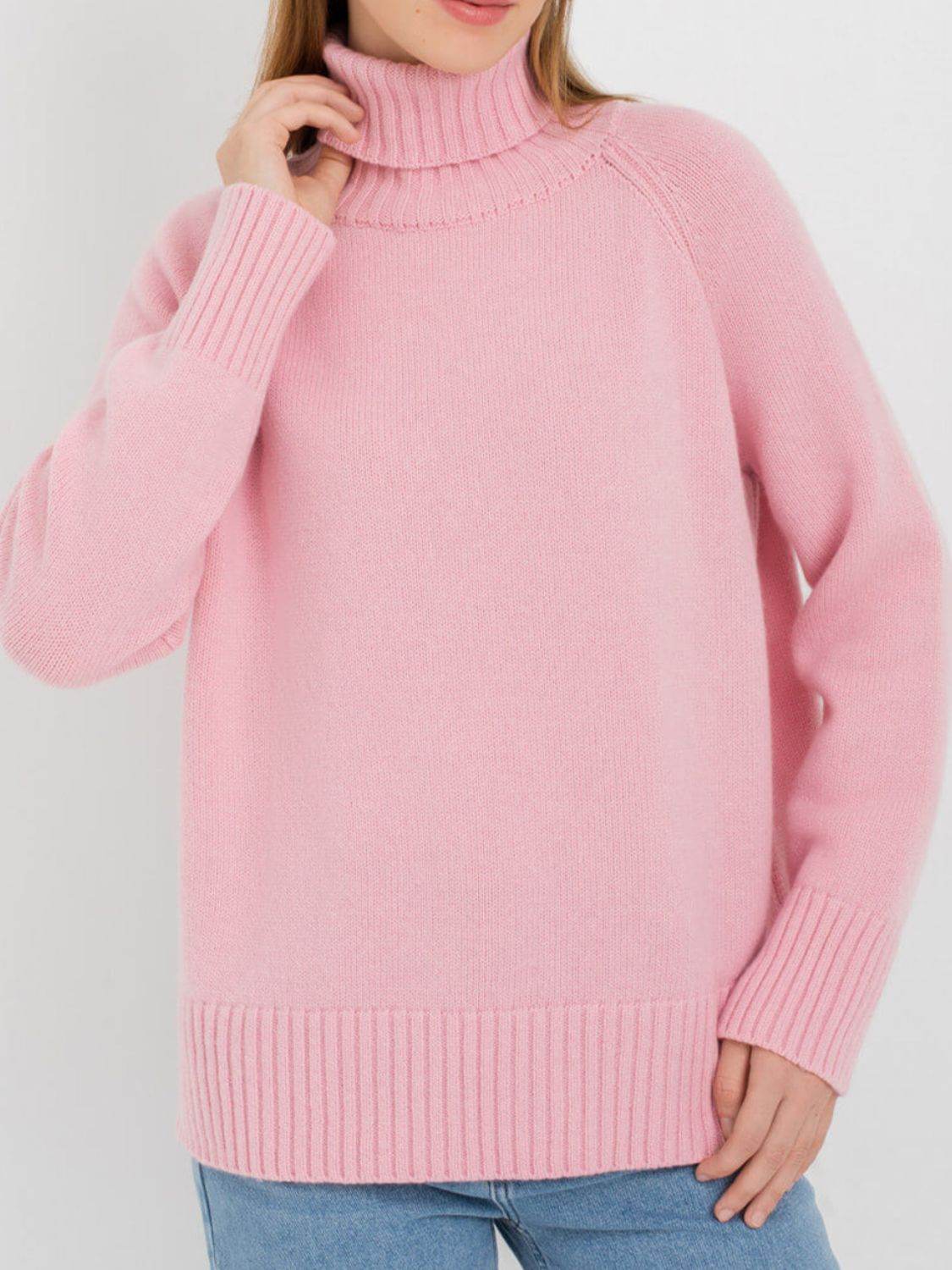 Turtle Neck Raglan Sleeve Sweater - Amexza