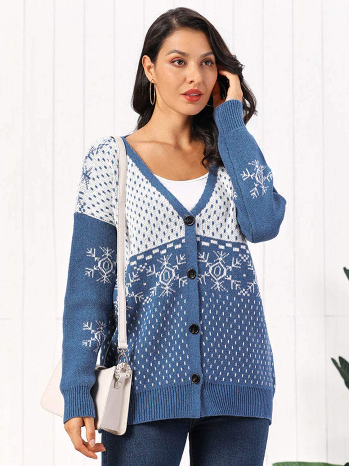 Snowflake Button Down Cardigan for a perfect OOTD – dress to impress outfits from Amexza