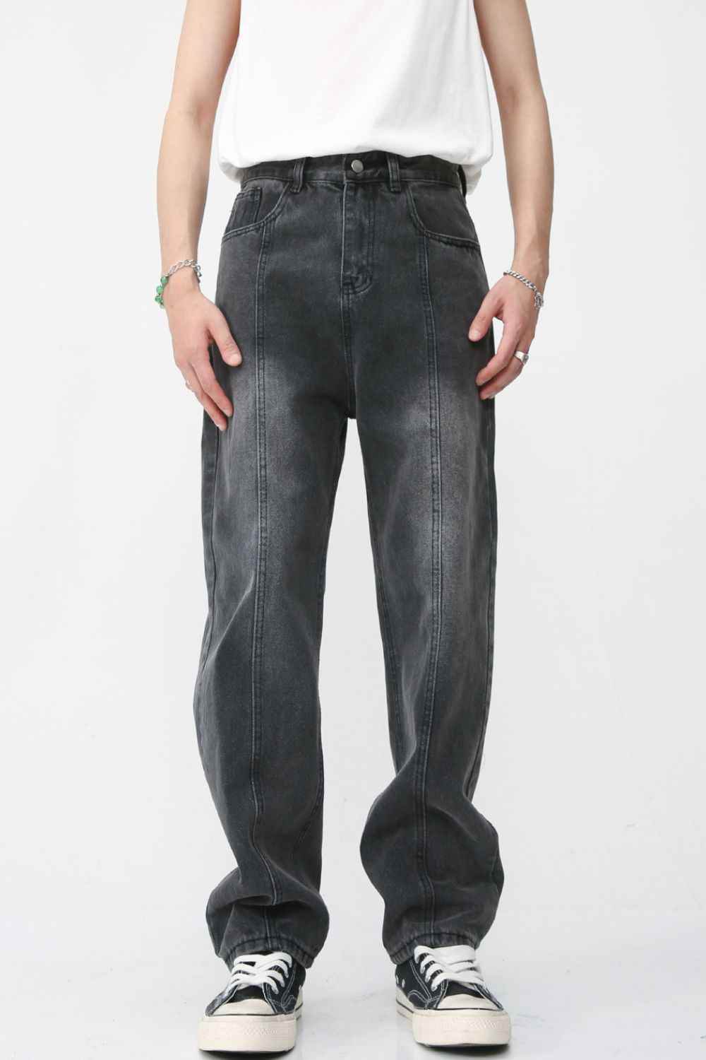 Men's Washed Splicing Straight Leg Jeans Dark for a perfect OOTD – dress to impress outfits from Amexza