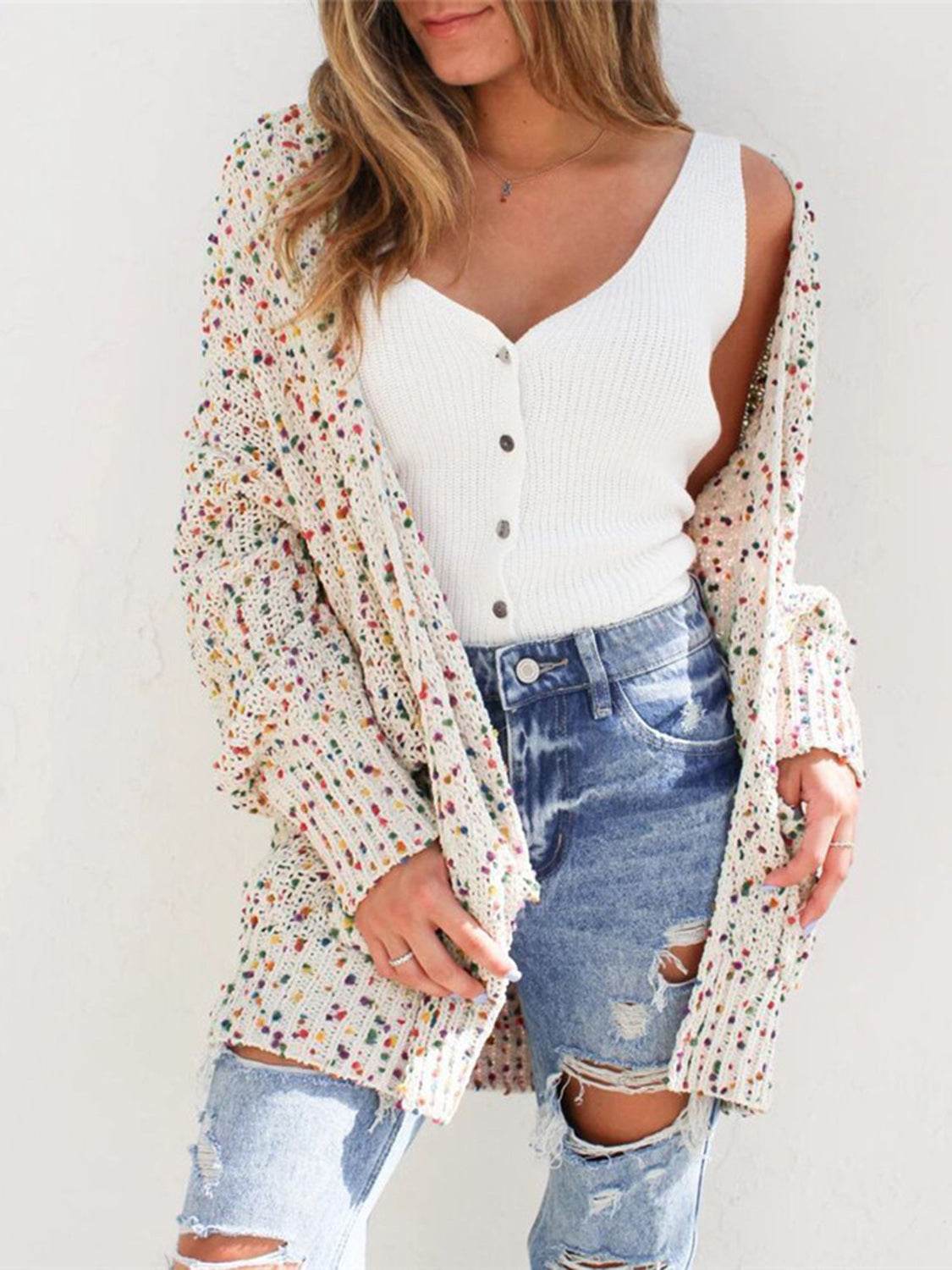 Multicolored Open Front Cardigan - Amexza