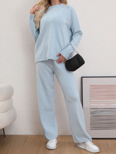 Mock Neck Long Sleeve Top and Pants Sweater Set for a perfect OOTD – dress to impress outfits from Amexza