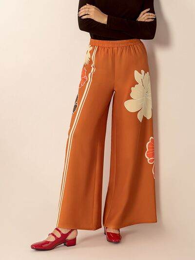 Printed Elastic Waist Wide Leg Pants for a perfect OOTD – dress to impress outfits from Amexza