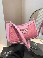Bow PU Leather Shoulder Bag Pink One Size for a perfect OOTD – dress to impress outfits from Amexza