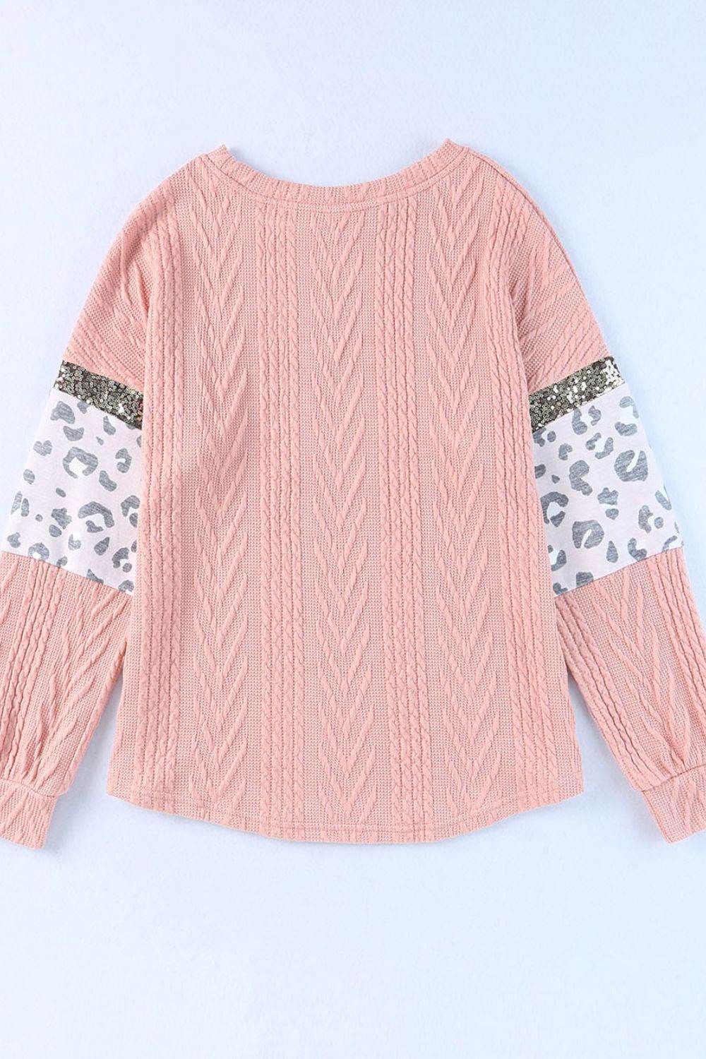 Sequin Leopard Round Neck Long Sleeve Sweater for a perfect OOTD – dress to impress outfits from Amexza