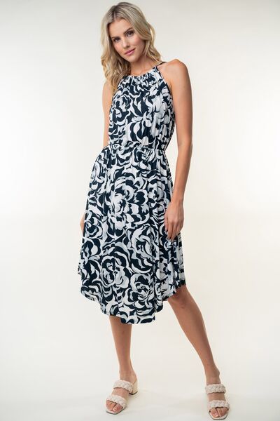 White Birch Tied Ruched Floral Sleeveless Knee Length Dress for a perfect OOTD – dress to impress outfits from Amexza