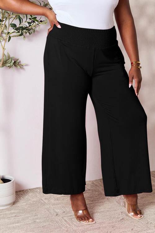 Basic Bae Full Size Smocked Wide Waistband Wide Leg Pants for a perfect OOTD – dress to impress outfits from Amexza