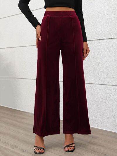 Elastic Waist Wide Leg Pants Burgundy for a perfect OOTD – dress to impress outfits from Amexza