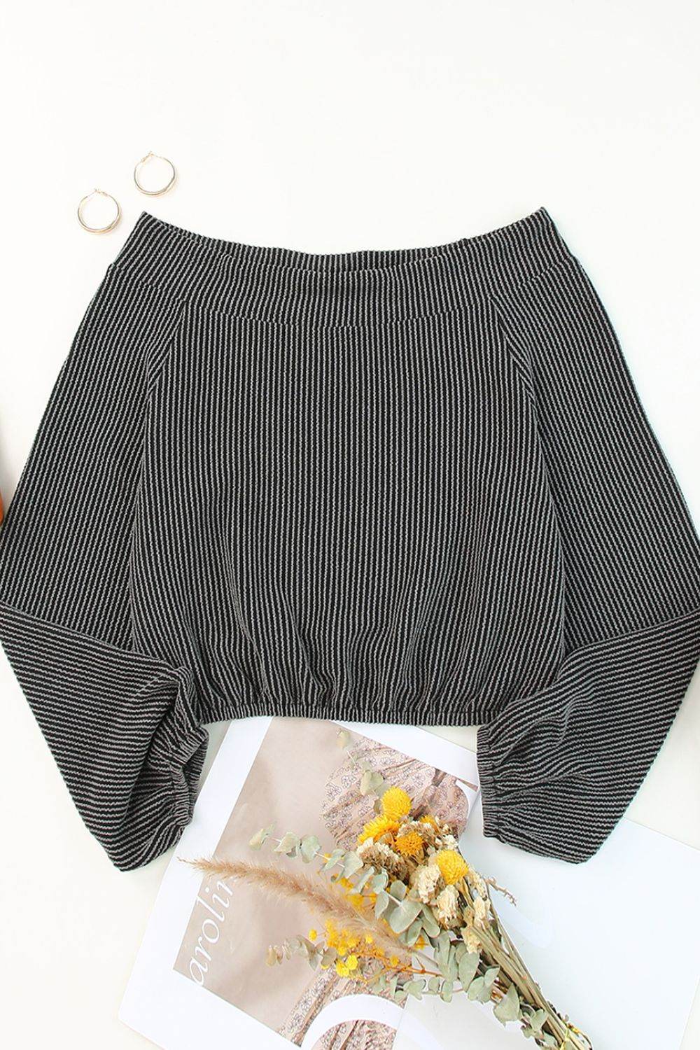 Off-Shoulder Long Sleeve Top - Amexza