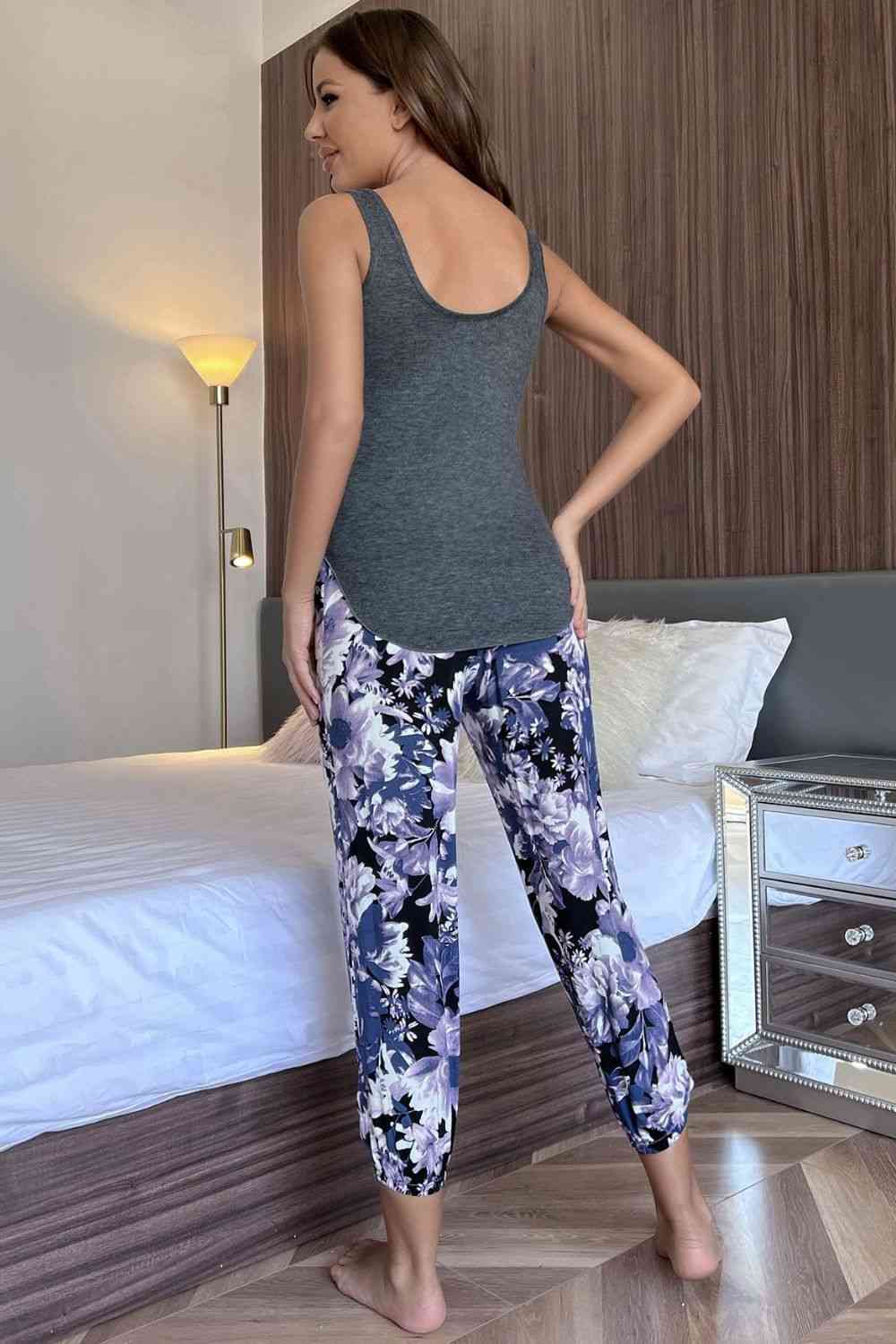 Scoop Neck Tank and Floral Cropped Pants Lounge Set for a perfect OOTD – dress to impress outfits from Amexza