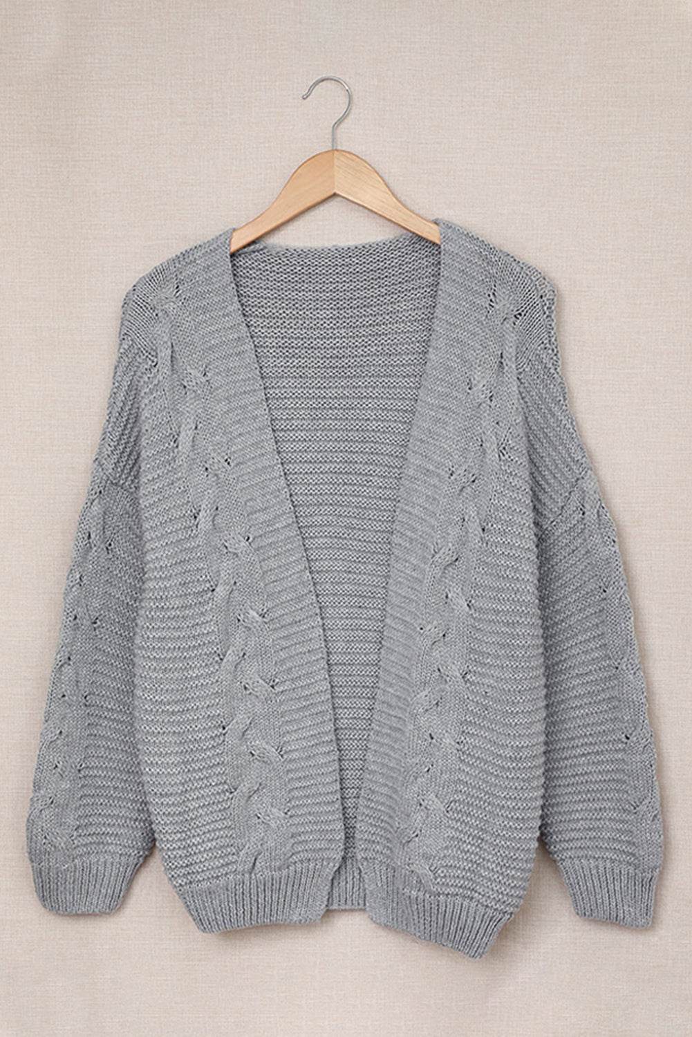 Cable-Knit Open Front Cardigan - Amexza