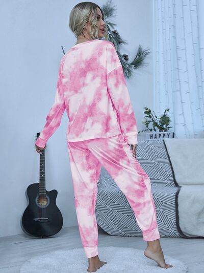 Shiny Tie-Dye Round Neck Top and Pants Lounge Set for a perfect OOTD – dress to impress outfits from Amexza