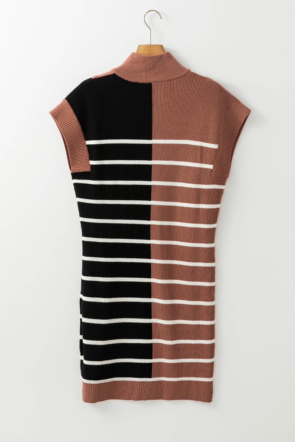 Striped Quarter Zip Cap Sleeve Sweater Dress - Amexza