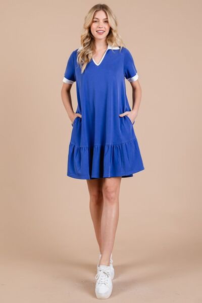 Ces Femme Ruffled Hem Johnny Collar Short Sleeve Dress for a perfect OOTD – dress to impress outfits from Amexza