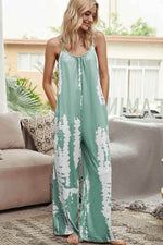 Shiny Tie-Dye Spaghetti Strap Jumpsuit with Pockets Light Green for a perfect OOTD – dress to impress outfits from Amexza