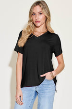 Basic Bae Bamboo Full Size V-Neck High-Low T-Shirt - Amexza
