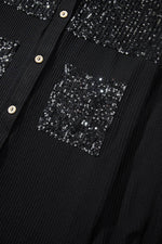 Sequin Button Up Dropped Shoulder Jacket - Amexza