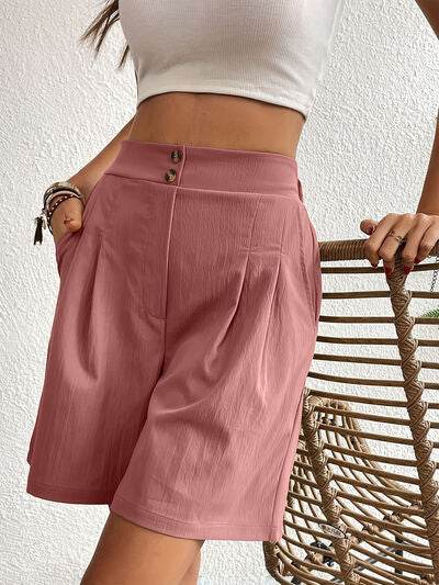 Pocketed Half Elastic Waist Shorts Dusty Pink for a perfect OOTD – dress to impress outfits from Amexza