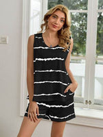 Striped Round Neck Tank and Shorts Lounge Set Black for a perfect OOTD – dress to impress outfits from Amexza