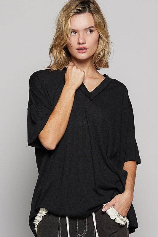 POL V-Neck Half Sleeve T-Shirt Black for a perfect OOTD – dress to impress outfits from Amexza