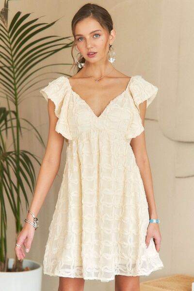 ADORA Tie Back V-Neck Ruffle Sleeve Dress Ivory for a perfect OOTD – dress to impress outfits from Amexza