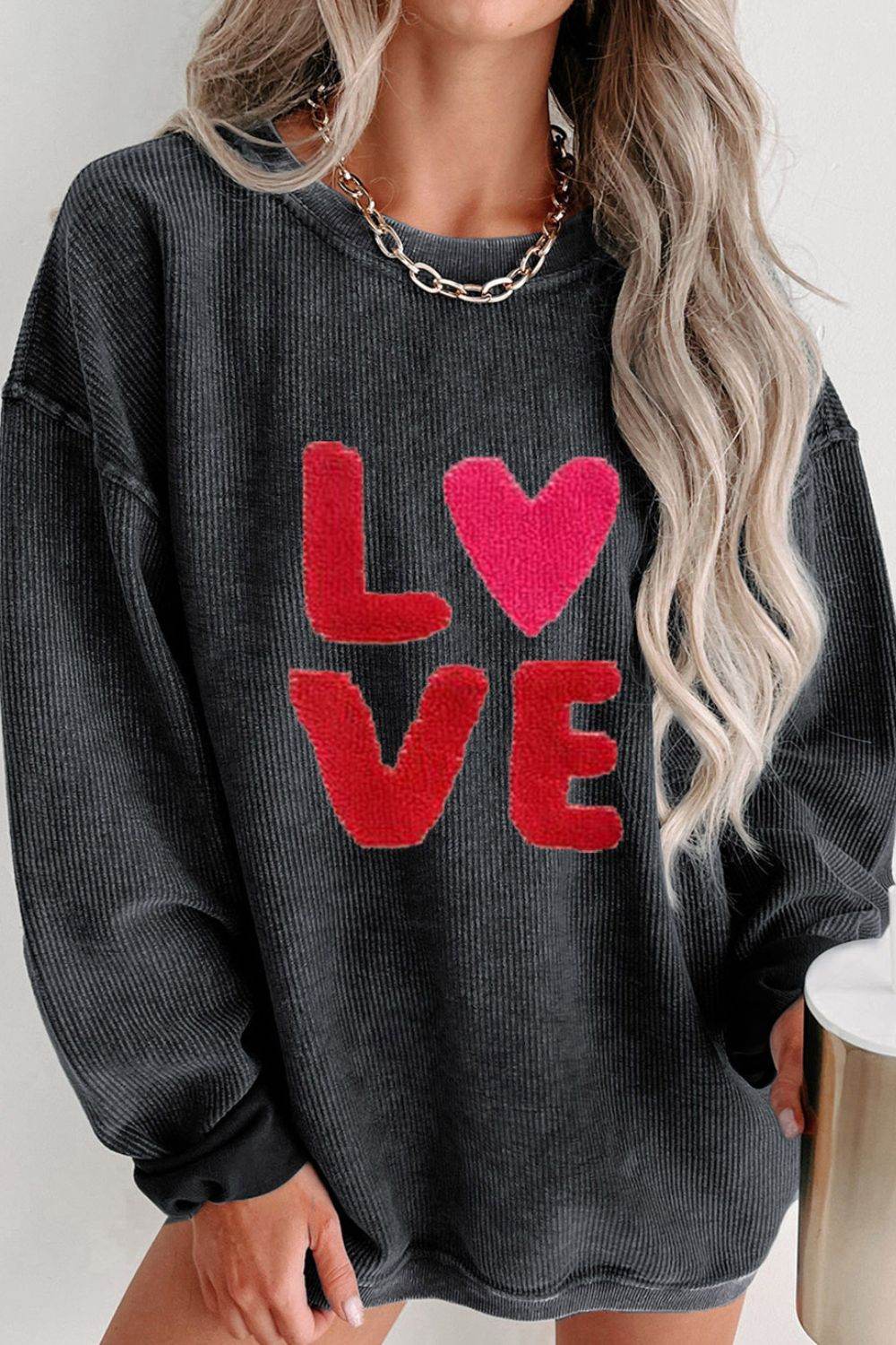 Valentine’s Day LOVE Round Neck Long Sleeve Sweatshirt for a perfect OOTD – dress to impress outfits from Amexza