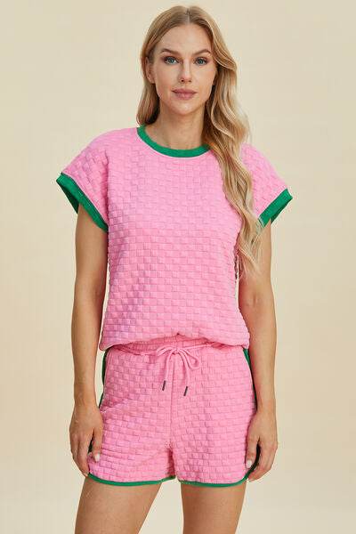 Double Take Full Size Texture Contrast T-Shirt and Shorts Set for a perfect OOTD – dress to impress outfits from Amexza