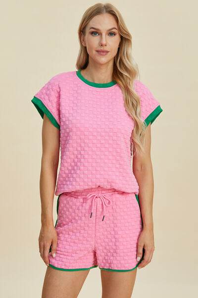 Double Take Full Size Texture Contrast T-Shirt and Shorts Set for a perfect OOTD – dress to impress outfits from Amexza