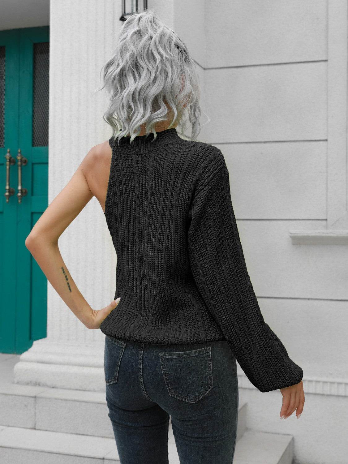 Cable-Knit Round Neck Asymmetrical Sweater for a perfect OOTD – dress to impress outfits from Amexza