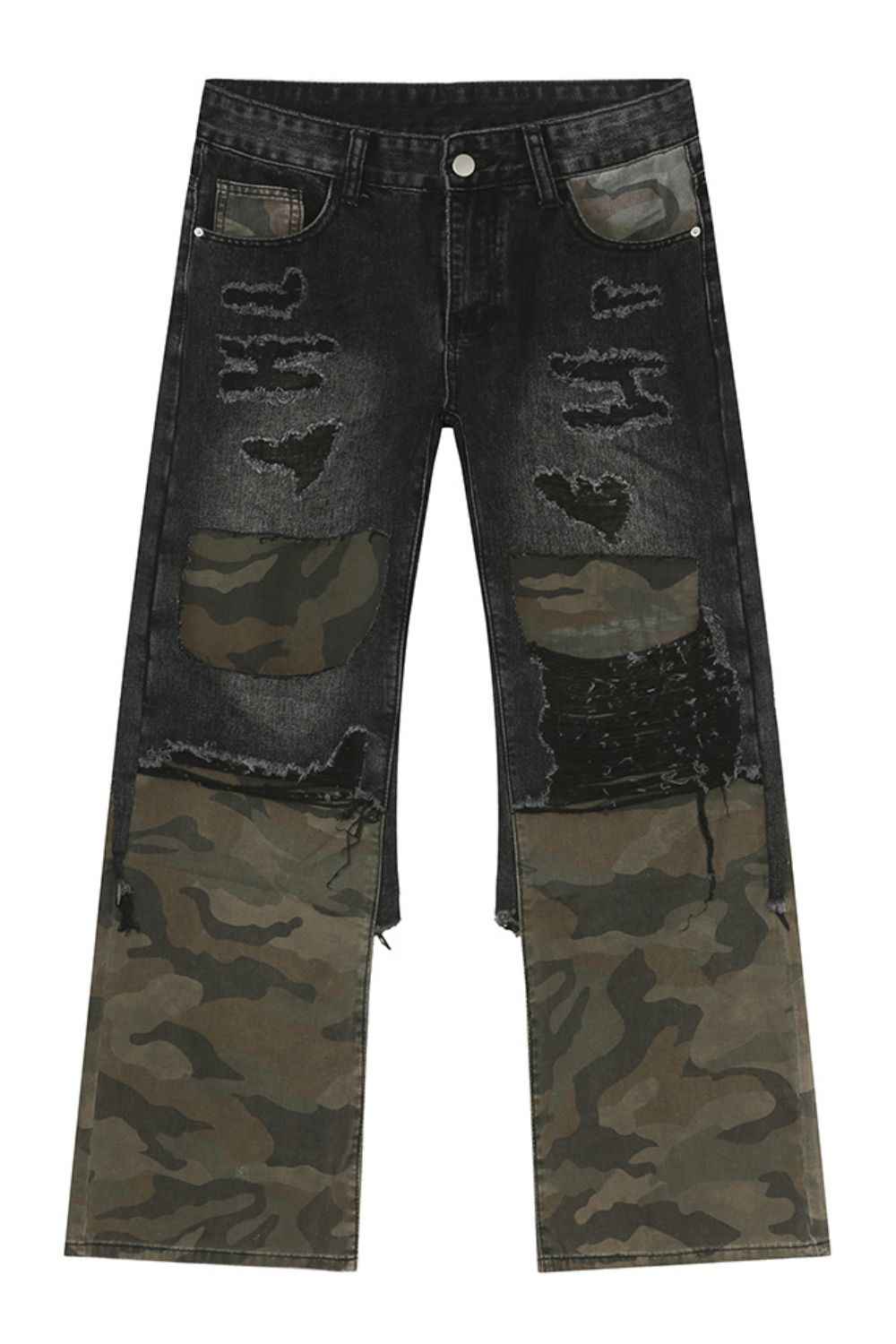 Distressed Camouflage Patchwork Jeans Dark for a perfect OOTD – dress to impress outfits from Amexza