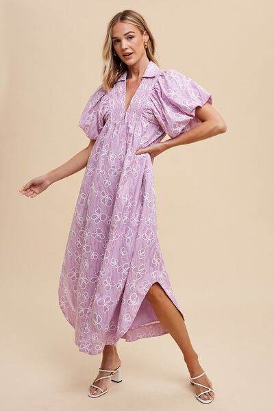 Annie Wear Floral Smock Detail Puff Sleeve Dress Pink Purple for a perfect OOTD – dress to impress outfits from Amexza