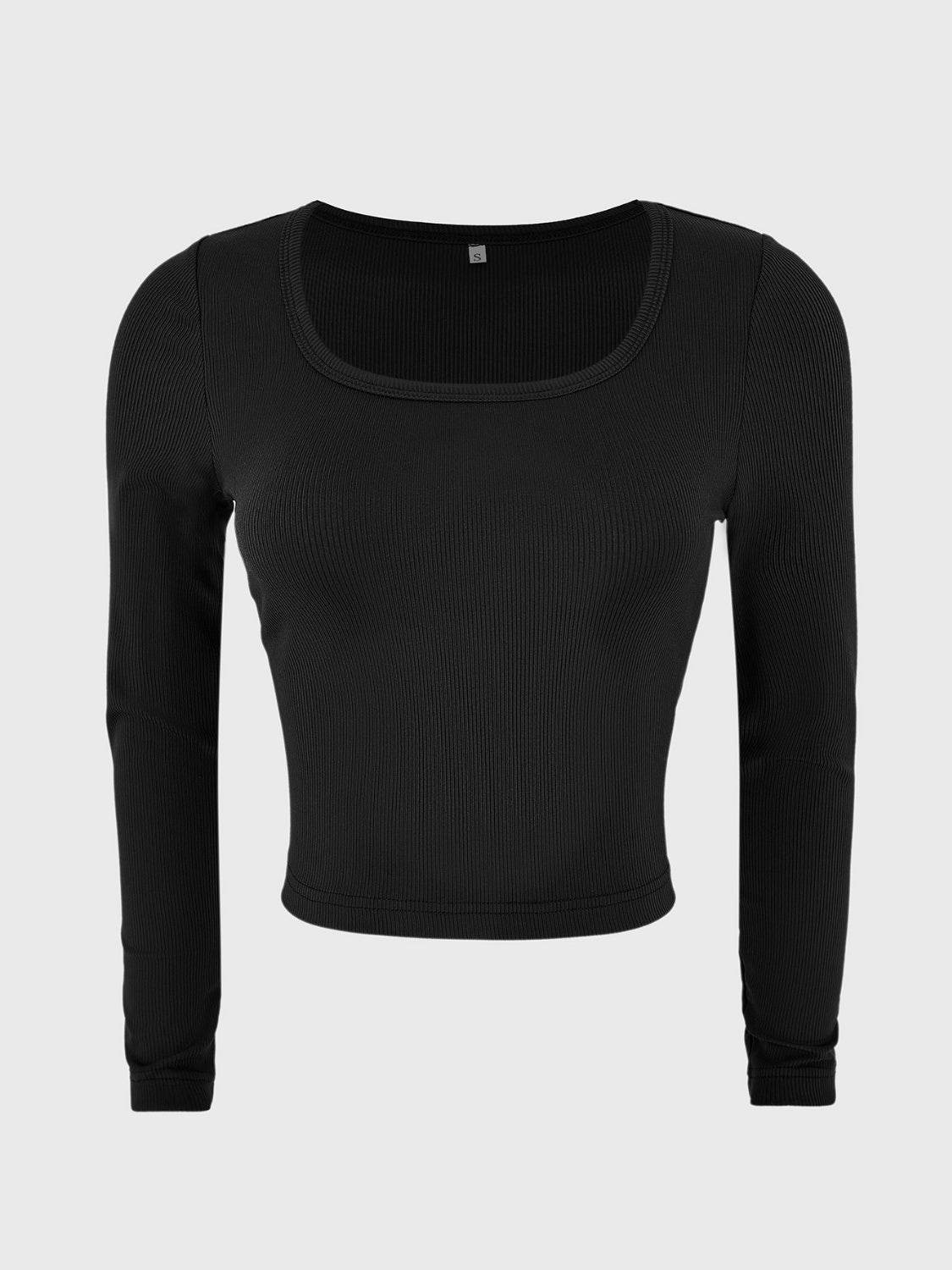 Scoop Neck Long Sleeve T-Shirt Black for a perfect OOTD – dress to impress outfits from Amexza