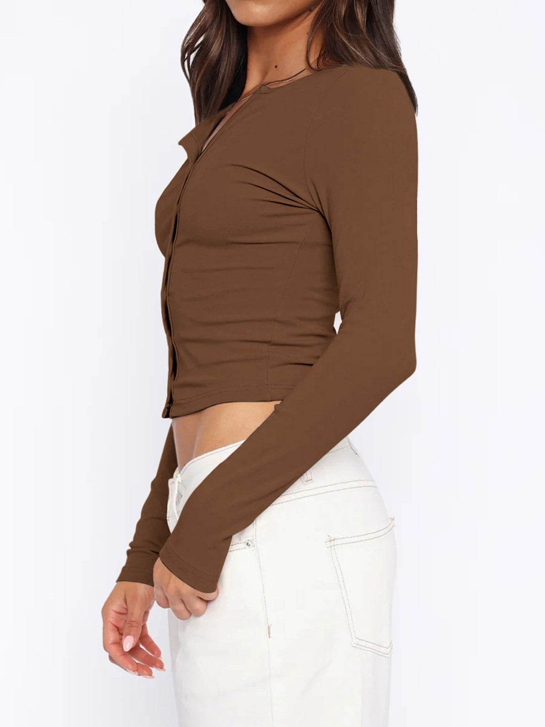 Button Down Long Sleeve Top Coffee Brown for a perfect OOTD – dress to impress outfits from Amexza