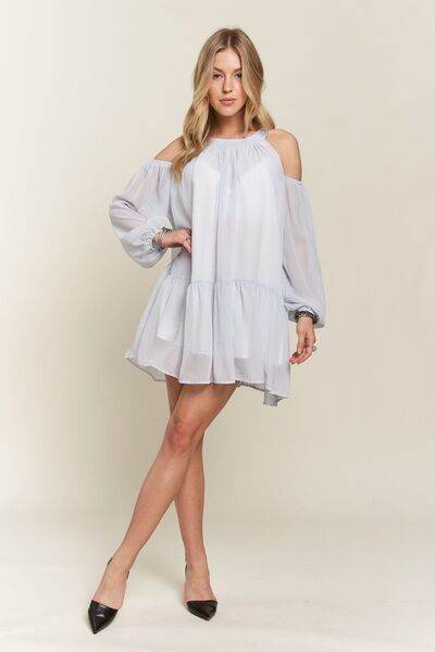 ADORA Cold Shoulder Balloon Sleeve Mini Dress for a perfect OOTD – dress to impress outfits from Amexza