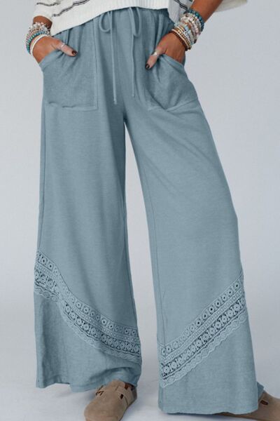 Lace Detail Wide Leg Pants Light Blue for a perfect OOTD – dress to impress outfits from Amexza