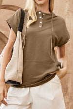 Drawstring Quarter Snap Cap Sleeve Hoodie for a perfect OOTD – dress to impress outfits from Amexza