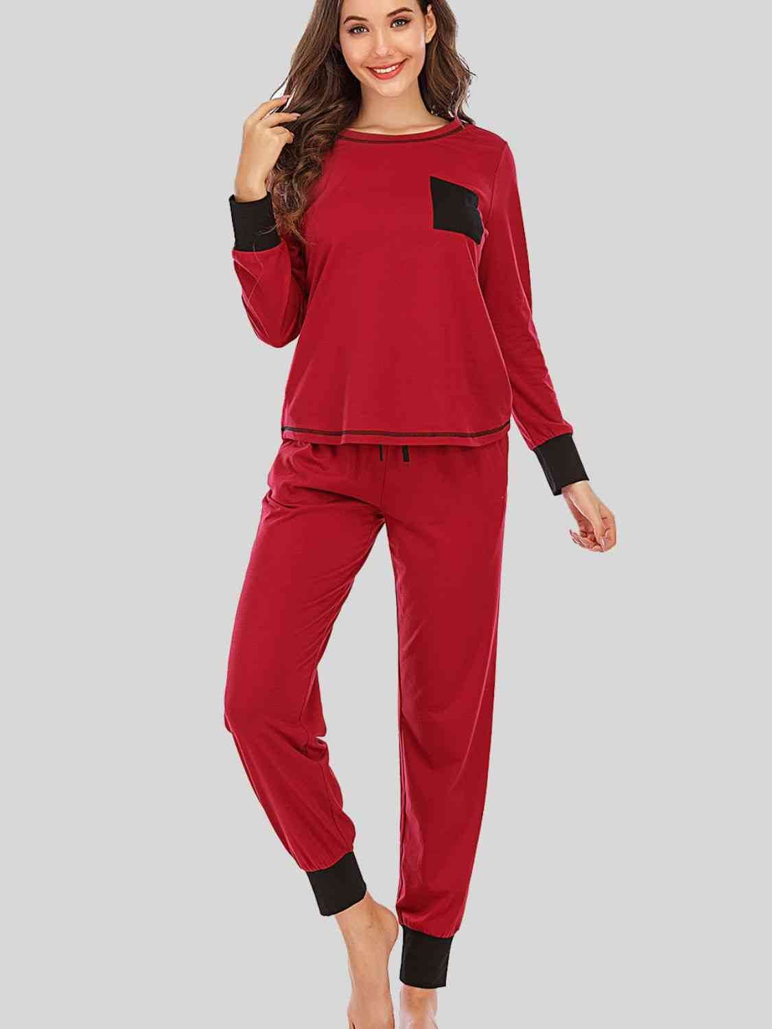 Round Neck Top and Pants Lounge Set Wine for a perfect OOTD – dress to impress outfits from Amexza