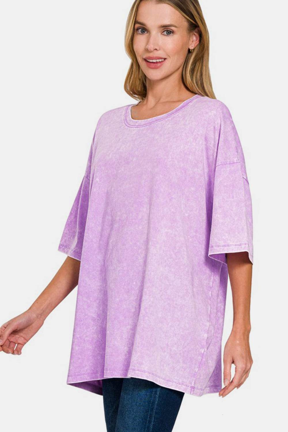 Zenana Full Size Washed Round Neck Drop Shoulder Oversized T-Shirt for a perfect OOTD – dress to impress outfits from Amexza