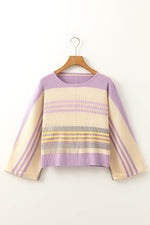 Contrast Striped Round Neck Three-Quarter Sleeve Top - Amexza