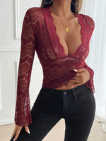 Devine Plunge Long Sleeve Lace Top - Amexza