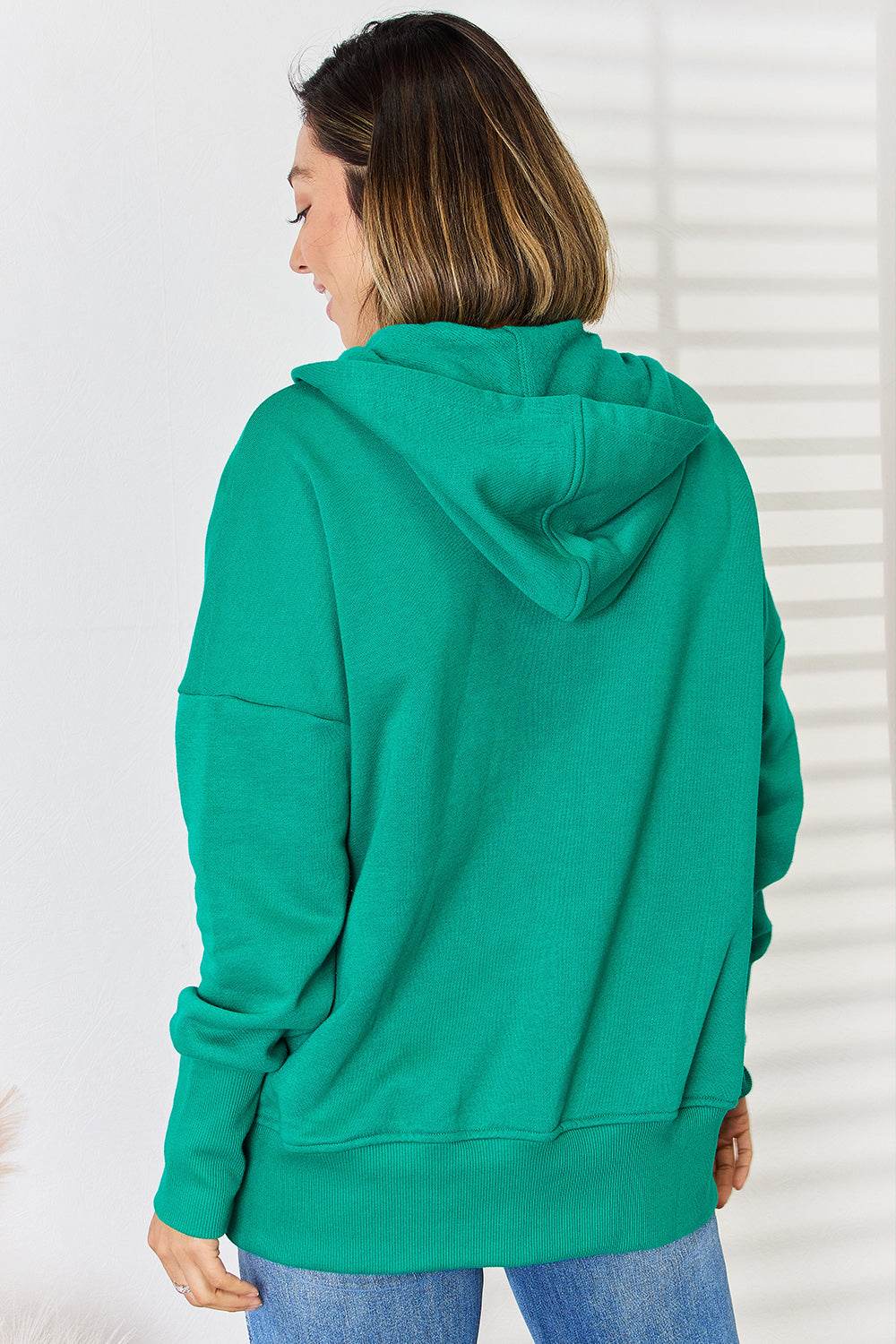 Zenana Half Snap Long Sleeve Hoodie - Amexza