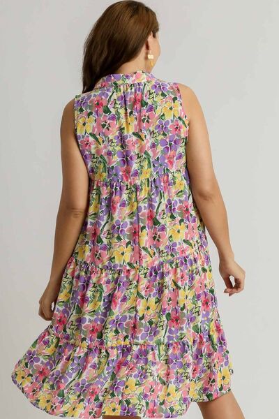 Umgee Full Size High-Low Hem Floral Sleeveless Tiered Dress Plus Size for a perfect OOTD – dress to impress outfits from Amexza