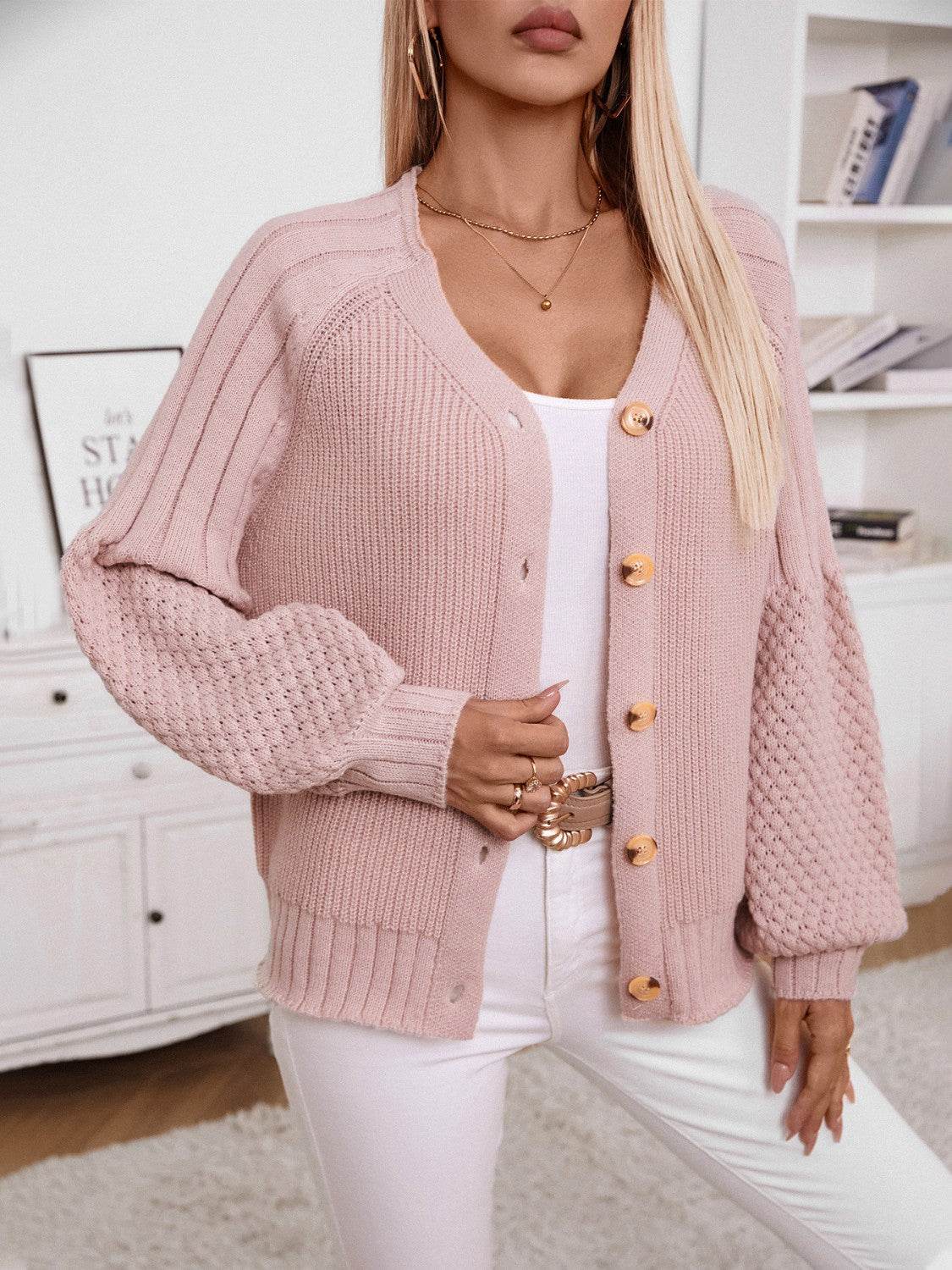 V-Neck Button Up Raglan Sleeve Cardigan for a perfect OOTD – dress to impress outfits from Amexza